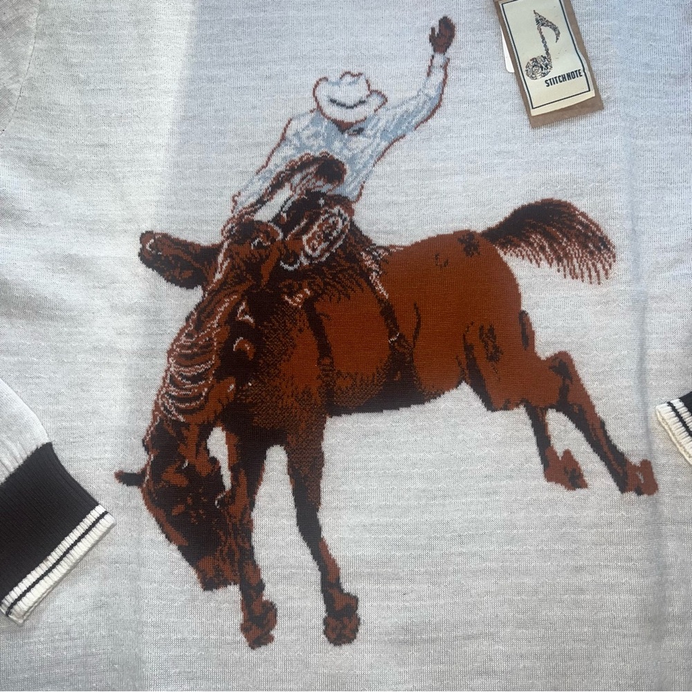 Stitch Note Merino Wool Sweat Cowboy Riding Horse Jacquard - Picture 4 of 7